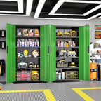 Greenvelly Metal Garage Storage Cabinet, 72" Tall Steel Storage Cabinets with Doors and Adjustable Shelves, Metal Tool Cabinets, Locking File Cabinet for Home Office, Garage, School (Black&Green) - Image 2