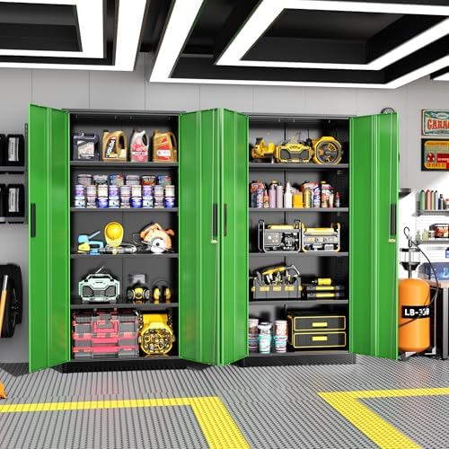 Greenvelly Metal Garage Storage Cabinet, 72" Tall Steel Storage Cabinets with Doors and Adjustable Shelves, Metal Tool Cabinets, Locking File Cabinet for Home Office, Garage, School (Black&Green) - Image 2