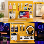 Metal Desk Pegboard Organizer, No Drill Modular Storage Kit 10 Accessories 15.8x11.8in White Yellow for Office Vanity - Image 6