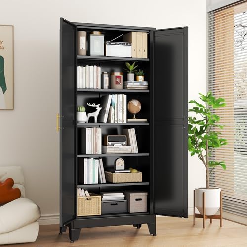Black Metal Storage Cabinet,75" Steel Cabinets for Home Office - Image 2