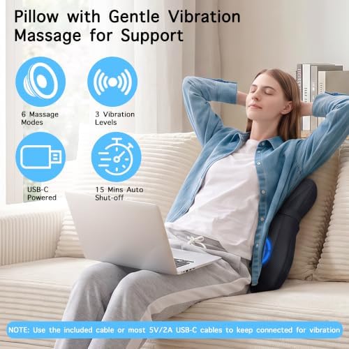 Lumbar Support Pillow with Vibration Massage for Office Chair, Ergonomic Memory Foam Back Support Cushion with Adjustable Strap for Computer Gaming Chair, Navy Blue-Black - Image 2