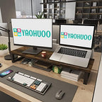 YAOHUOO Dual Monitor Stand Riser, 39Inch Large Monitor Stands for 2 Monitors, Computer Monitor Stand, Wooden Desktop Oraganizer Shelf for Office Desk Computer,Laptop,TV - Image 3