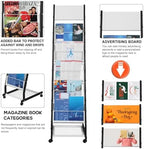 LIWSHWZ Brochure Display Stand | 5 Layers Foor Magazine Rack with 4 Universal Wheels,Metal Newspaper Catalog Holders for Shop, Exhibitions, Office, Trade Show - Image 3