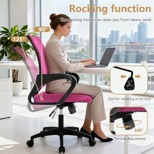 BestOffice | Ergonomic Office Chair | Mid-Back Swivel Desk Chair | Breathable Backrest & Lumbar Support | Adjustable Height | Sponge Seat | Rolling Wheels | Peach Pink | for Adults & Women - Image 4