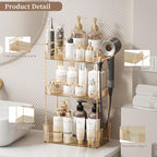 Akinbas 3 Tier Bathroom Organizer Countertop Makeup Perfume Tray Skincare Organizer Comes with Hair Dryer Rack and Toothbrush Holder for Bathroom Dresser Vanity (Gold) - Image 4