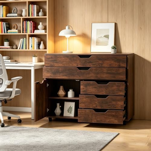 LOKO 5-Drawer Mobile File Cabinet, Office Storage Cabinet (Rustic Brown) - Image 4