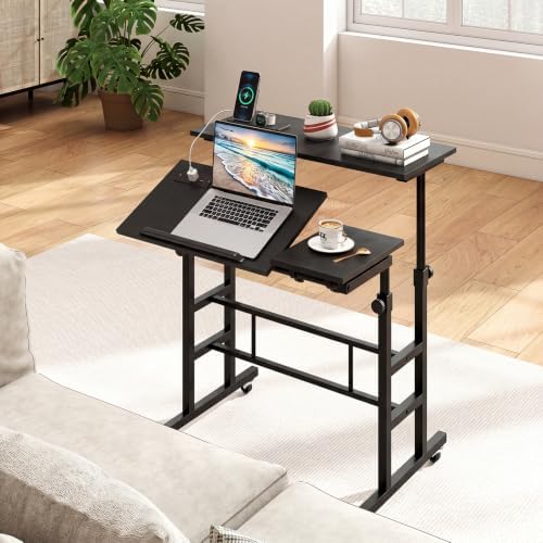GIANTEX Mobile Standing Desk, Adjustable Rolling Computer Desk, Black - Image 2