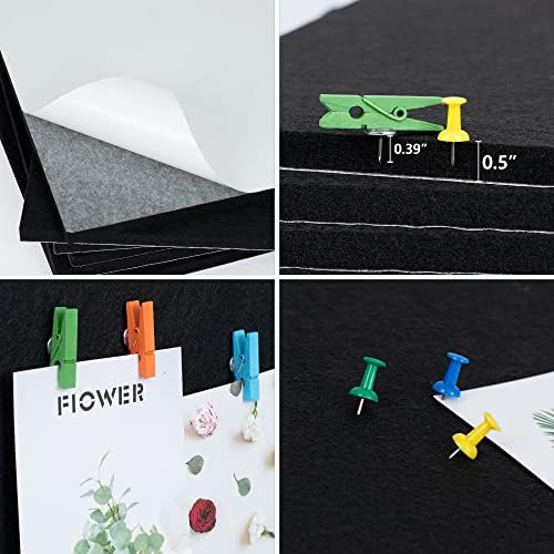 AKTOP Cork Board Bulletin Board 12x12, 1/2" Thick Felt Cork Board Tiles 6 Pack, Small Square Pin Board for Wall, Self Adhesive Corkboards with 60 Push Pin Wood Clips for School, Home & Office, Black - Image 5