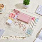 Briwooody 2 Pcs Clear Acrylic Desk Drawer Organizer 12 x 8 x 1.77 Inch Drawer Organizer Trays with 6 Compartments Desk Accessories for Office Makeup Silverware Bathroom - Image 4