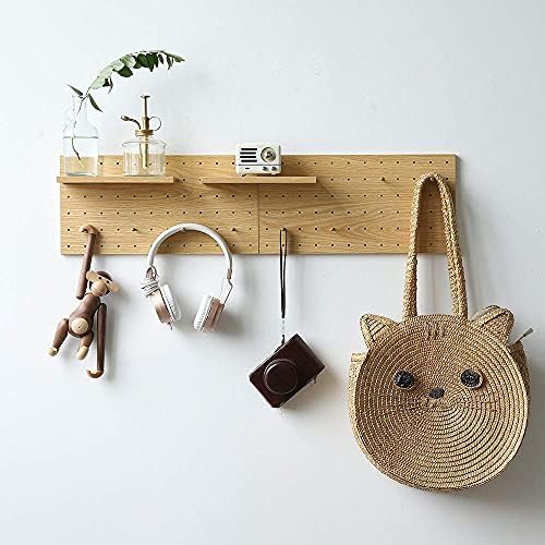 Wooden Pegboard Modular Display Organization Storage Wall Decor Hooks Shelf (Color:Oak) - Image 3