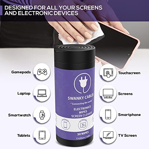 Swanky Cables Screen Cleaner Wipes: Electronic Wipes for Screens - Computer Screen Wipes for Lens, Phone, Tv Screen and Monitor Cleaning - Tech Wipes & Microfiber Cloth (Canister, 300 Count) - Image 2