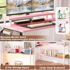 Aheaplus L Shaped Gaming Desk with Power Outlets & LED Lights, Pink - Image 6