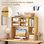 GOFLAME 7 Cubes Desktop Bookshelf, 37” Desk Organizer Shelf with 3 Adjustable Shelves, 3-Tier Wood Countertop Display Rack, Multipurpose Tabletop Desk Hutch for Dorm, Home Office, Burlywood - Image 7