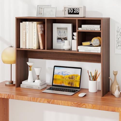 BECOMFORT Desk Hutch, Desk Organizer Shelf with 4 Storage Compartments, Wooden Display Rack, Desktop Bookshelf for Vanity Dressing Tabletop College Dorm Home & Office - Image 2