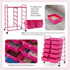 Giantex 10 Drawers Rolling Cart, Classroom Organizers, Storage Cart with Wheels, for Teacher Office Home School Supplies Tool Craft Art Paper, Hot Pink - Image 7