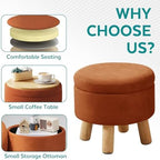 Small Foot Stool Ottoman with Storage, Velvet Ottoman Foot Rest for Couch, Round Footstool with Storage, Small Ottomans and Footstools for Living Room and Entryway (Orange) - Image 3