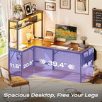 PRAISUN L Shaped Gaming Desk with LED Lights & Power Outlets - Image 5