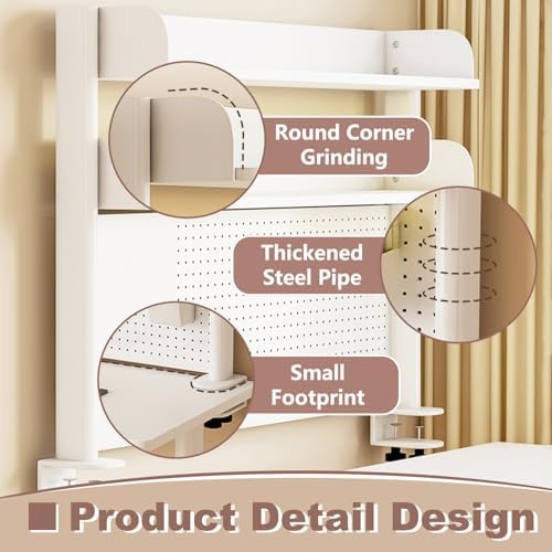 Clamp On Desk Organizer Shelf,Desk Extender Pegboard,White,39.4in - Image 5