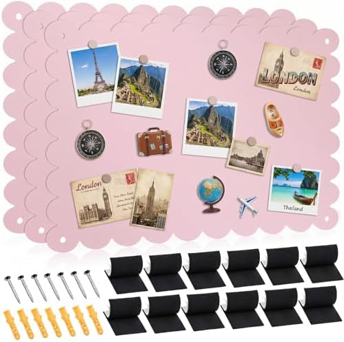 Gueevin 3pack Magnetic Board for Wall 16.1" x 13" Magnet Bulletin Board to Display Scalloped Magnetic Letters, Numbers, Notes for Refrigerator, Cubicle, Cabinet, Come with Tapes and Screws(Pink) by Gueevin