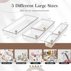 Criusia 11 PCS Clear Plastic Drawer Organizer Set - 5 Large Size Versatile Kitchen and Bathroom Organizer Trays, Non-Slip Storage Bins for Makeup, Utensils, Tool and Office Desk - Image 2