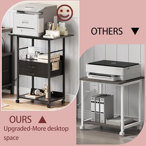 VENNQD Large Printer Stand with Storage Fabric Drawer Under Desk Printer Table with Wheels for Home Office, Printer Cart fit Fax Machine Scanner (Black, 3 Tiers) - Image 7