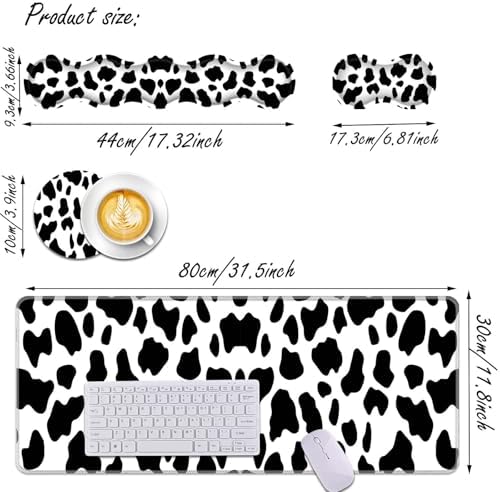 Keyboard Wrist Rest and Mouse Pad Wrist Support Set,Ergonomic Memory Foam Wrist Pad & Non Slip Base for Home Office Working Studying Easy Typing,Cow Pattern - Image 3