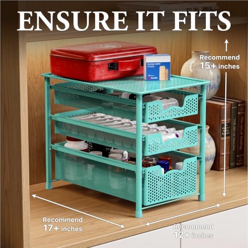 Simple Houseware Stackable 3 Tier Slide Basket Organizer Drawer, Turquoise - Image 3
