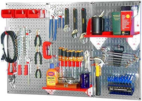 Wall Control 30WRK400GVR 4-Feet Metal Pegboard Standard Tool Storage Kit with Galvanized Toolboard and Red Accessories by Wall+Control