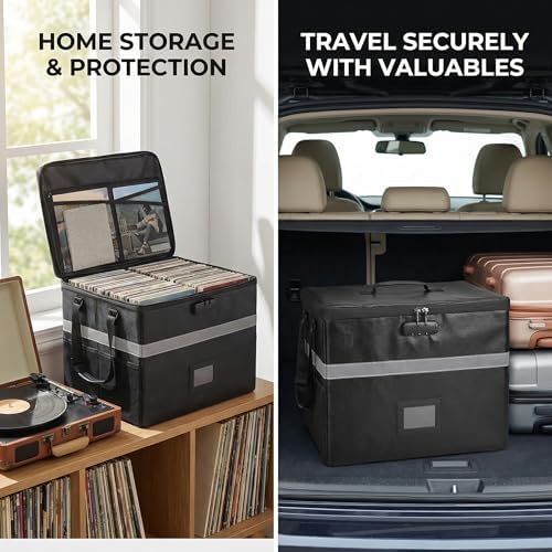 Calenzana Vinyl Record Storage Box with Lock, Fireproof Water Resistant Record Organizer for 150+ Single Records 12-inch, Collapsible Crate Box for Valuable Album, 16.7'' x 13.2'' x 13.4'' - Image 7