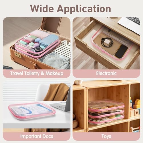 3 Pack Extra Large Clear Hard Shell Zipper Case with Labels, Pink - Image 5