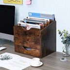 PAG-Mass Wood Desktop File Holder Organizer Mail Sorter with Drawer, for File Folders, Mails, Envelopes, Mailing Supplies or Magazines, 6 Compartments, Antique Brown - Image 5