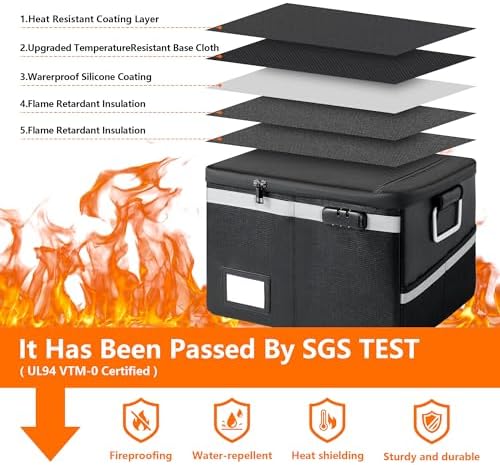 Fireproof Waterproof Document Box with Lock Collapsible Portable File Organizer Hard Shell Storage for Hanging Letter Legal Folders Home Office Safe Orange 15.7x11.2x10.2in - Image 2