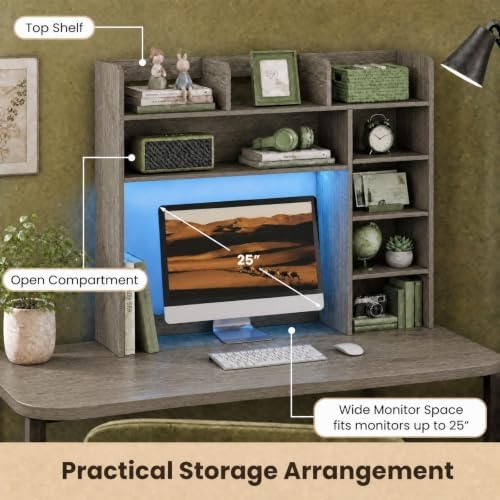 GOFLAME Desk Hutch, 8 Shelves Desktop Bookshelf, 31.5”, Gray - Image 4