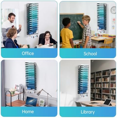 15 Tier Wall File Organizer - Hanging File Organizer with 5 Hooks, Mail Holder Wall Mounted for Papers, Folders, Magazines, Bills, Office&School Organization, Black - Image 6