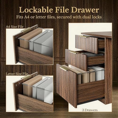 70 Inches L Shaped Executive Standing Desk, Electric Height Adjustable Desk with File Cabinet, Computer Corner Table with AC/USB and Privacy Panel for Home and Office, Black Walnut - Image 5