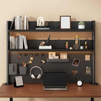 39.3in Clamp on Desk Shelf with Pegboard, Black Desktop Bookshelf Organizer - Image 3