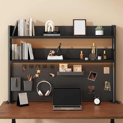 23.6in Clamp on Desk Shelf with Pegboard, Black Desktop Bookshelf Organizer - Image 7
