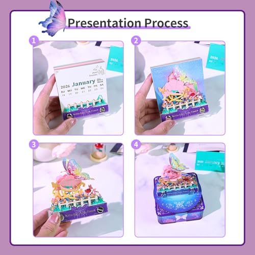 3D Calendar 2027,Time Piece Calendar 2027,Cute Butterfly 3D Art Notepad Calendars With music box,3D Memo Pad With music box,Tear Away Calendars,Christmas Gift,New Year Gift,paper sculpture calendar (Butterfly and Flower) - Image 6