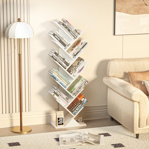 10 Tier Tree Book Shelf, Floor Standing Wood Bookshelf for Narrow Space - Image 4