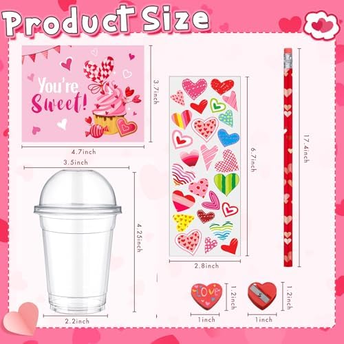 Pasimy 32 Set Valentine's Day Stationery Gift Valentine Classroom Exchange Gifts Include Cups Cards Pencils Stickers Erasers Stampers Sharpeners for Boy and Girl Prize Party Favor(Food) - Image 3