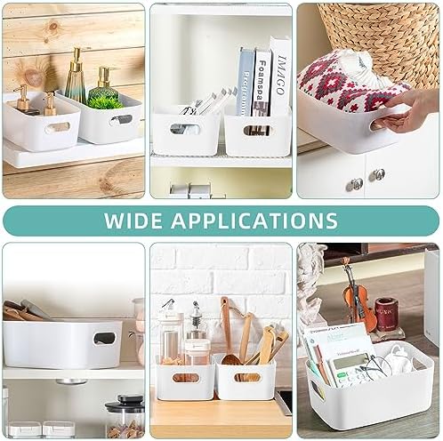 12 Pieces Plastic Storage Bins with Handles, 9.6 X 6.3 X 3.9 Inch, White - Image 4
