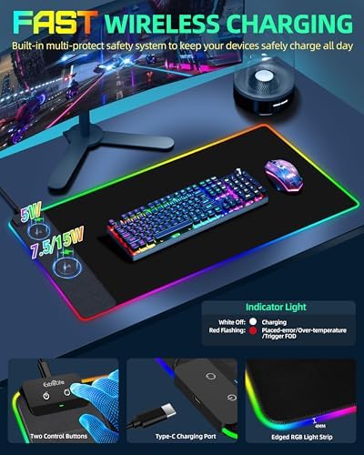 Wireless Charging Mouse Pad, RGB Gaming Desk Mat, 31.5"x15.7" - Image 5