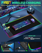 Mouse Pad with Wireless Charger, RGB Gaming Mousepad, 31.5"x15.7" Extra Large Desk Mat, 13 Light Modes, Ultra-Smooth Surface, Non-Slip Base, Waterproof Computer Keyboard Pad, Black with PD Adapter - Image 5