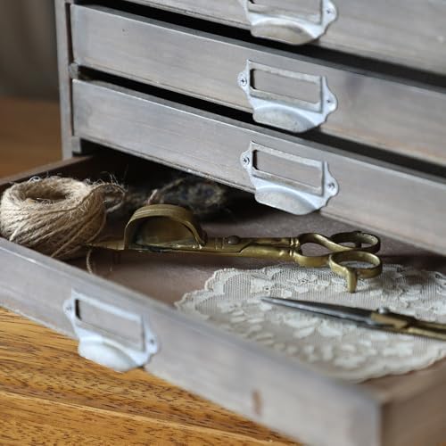 Vintage Wooden Storage Box with 6 Drawers Desktop Organizer Cabinet Rustic Farmhouse Distressed Decor Jewelry Cosmetics Craft Paper Small Tool Library Card Catalog Cabinet for Home Office Desk Brown - Image 4
