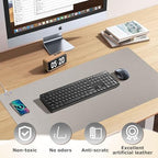 Wireless Charging Mouse Pad Firelison 2 in 1 Leather Multifunctional Office Desk Pad with Non-Slip Rubber Base, Waterproof Desk pad for Computers/Office/Work/Home/Decor（ 36" x 17"Grey - L） - Image 5