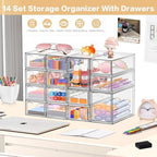 Desk Organizer with 14 Drawers, Clear, Stackable - Image 3