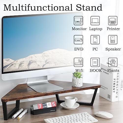 TEAMIX 26 inch Corner Monitor Stand Riser with Keyboard Storage, Espresso - Image 6
