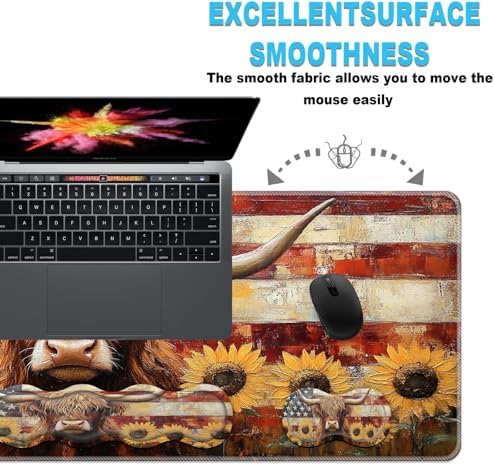 Keyboard Wrist Rest and Mouse Pad Set,31.5x11.8 Inches Desk Mat,Waterproof Non-Slip Ergonomic Wrist Support for Pain Relief,Extended Desk Protector for Office Home,Sunflower Highland Cow - Image 6