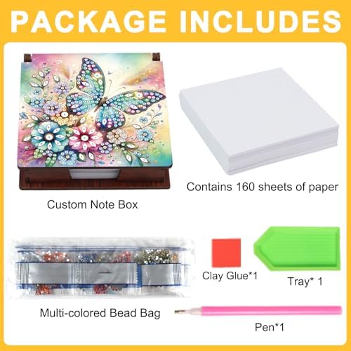 4Pcs Sticky Note Holder Diamond Art Painting Wooden Post It Note Dispenser Memo Paper Storage Box Diamond Art by Numbers Mosaic Kits Office Desk Accessories-02 - Image 3