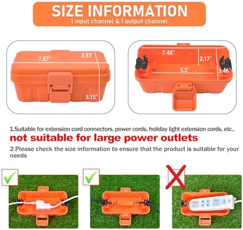Hrensaw Small Weatherproof Electrical Connection Box(6 x 3.5 x 2.2inch),Outdoor Electrical Box,Waterproof Extension Cord Covers for Plug, Extension Cables, Holiday Lights,Orange (Pack of 2) - Image 2